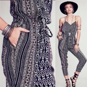 Free People Black and White Patterned Jumpsuit